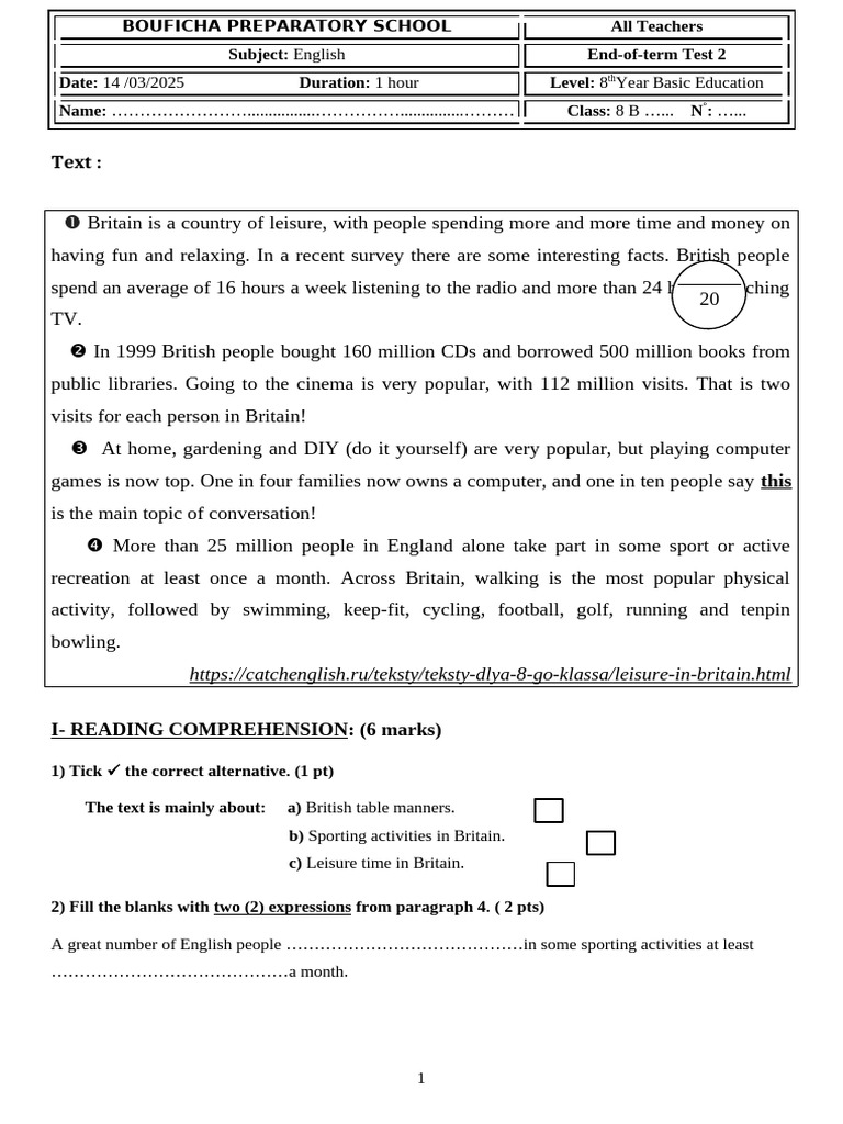 Grade 8 English Exam: Term 2 Test | PDF | Linguistics