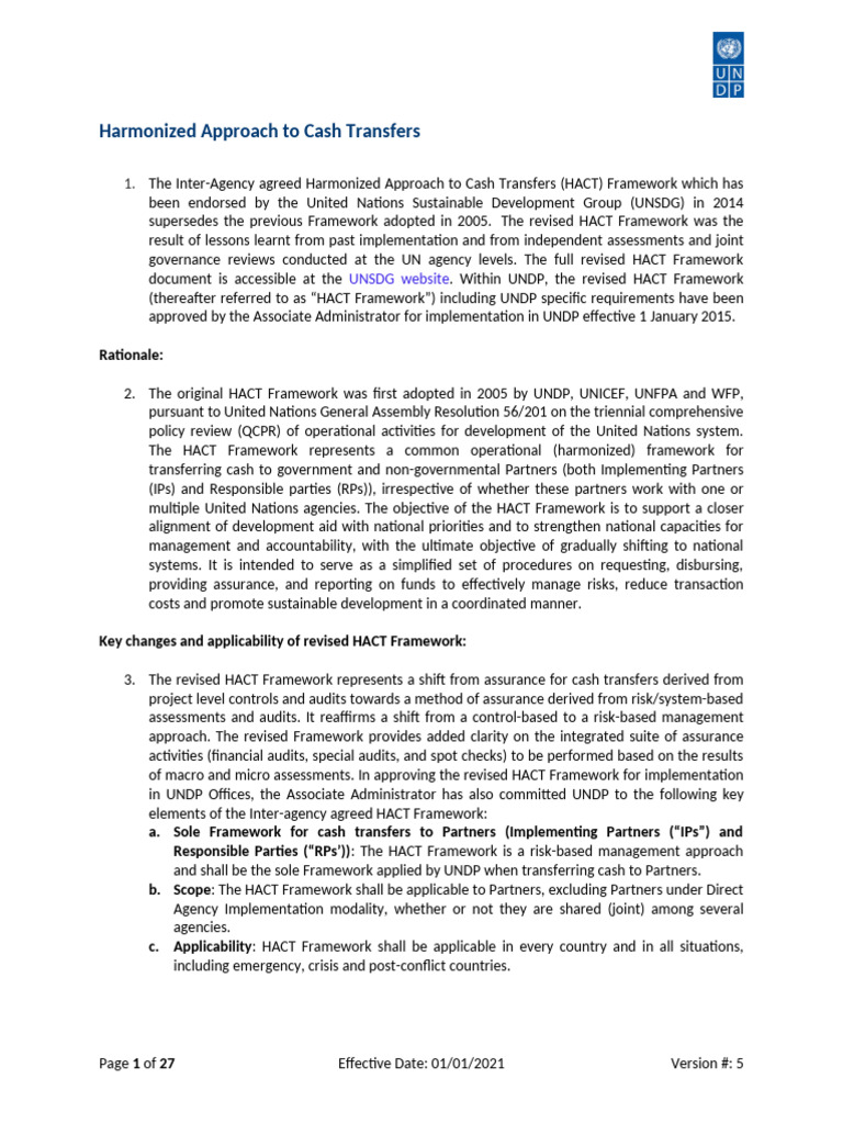 Harmonized Approach to Cash Transfers | PDF | United Nations ...