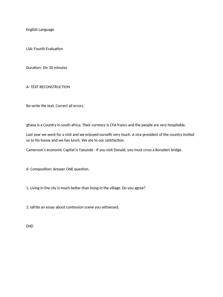 English Language LSA Evaluation Guide | PDF