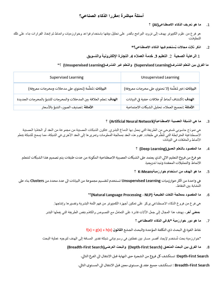 اسئلة واجوبة Ai Pdf 