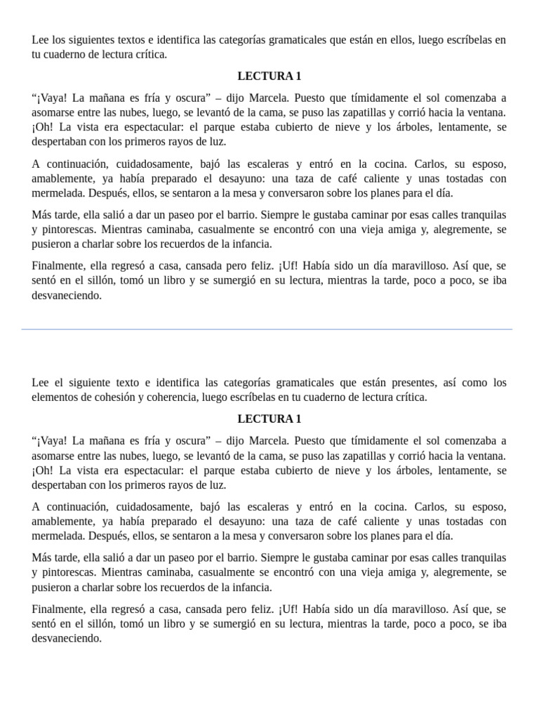 Lee Los Siguientes Textos para Encontrar Categorías Gramaticales | PDF