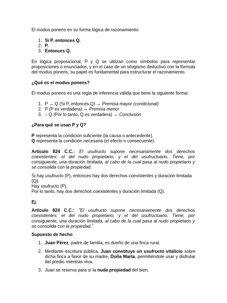 El Modus Ponens en Su Forma Lógica de Razonamiento | PDF | Lógica ...