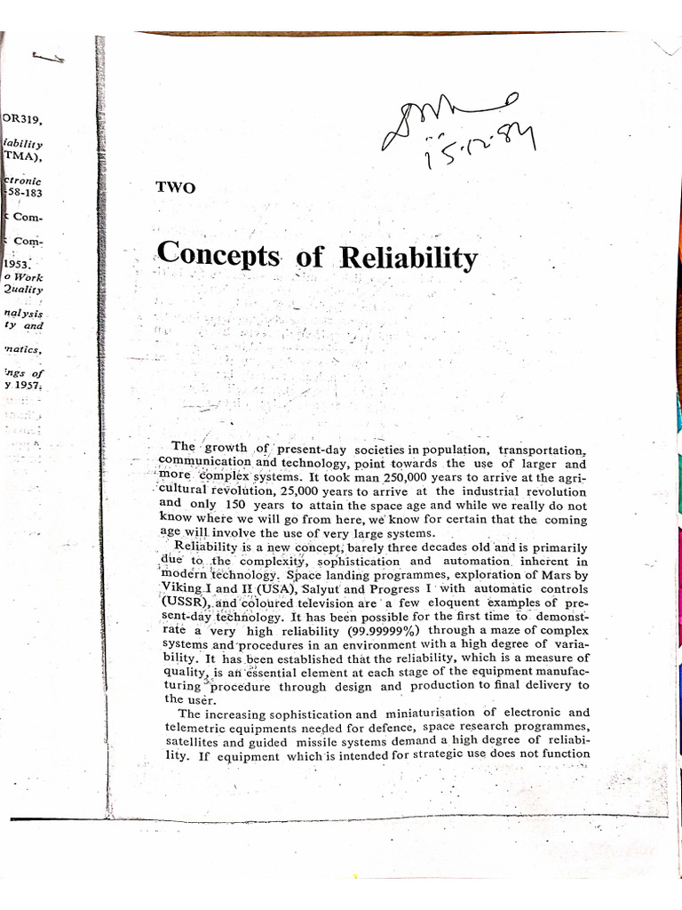 Concepts of Reliability | PDF