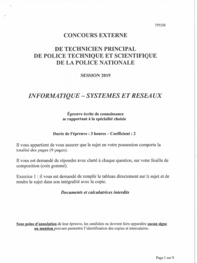 2019 Informatique Systeme Reseaux Ext | PDF