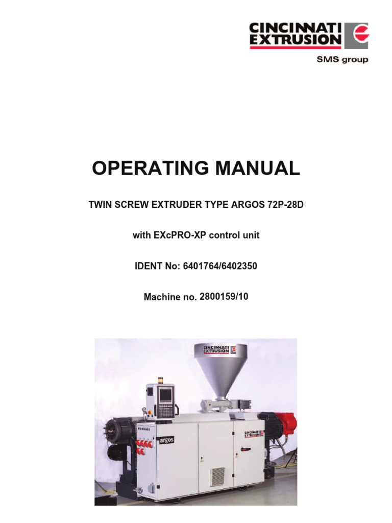Operating Manual Twin Screw Extruder Type Argos 72P28D PDF Safety