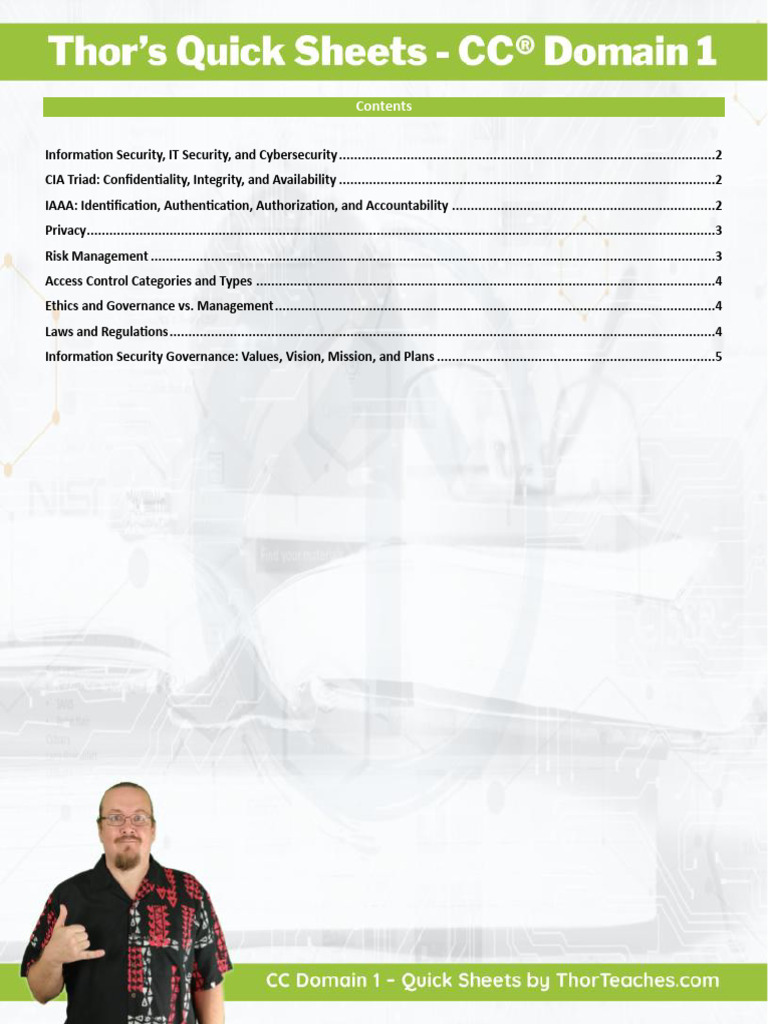 Thor’s+Quick+Sheets+-+CC+Domain+1 | PDF | Information Security | Security