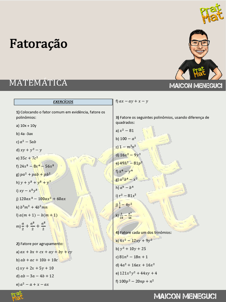 Exercícios de Fatoração para 8º Ano | PDF