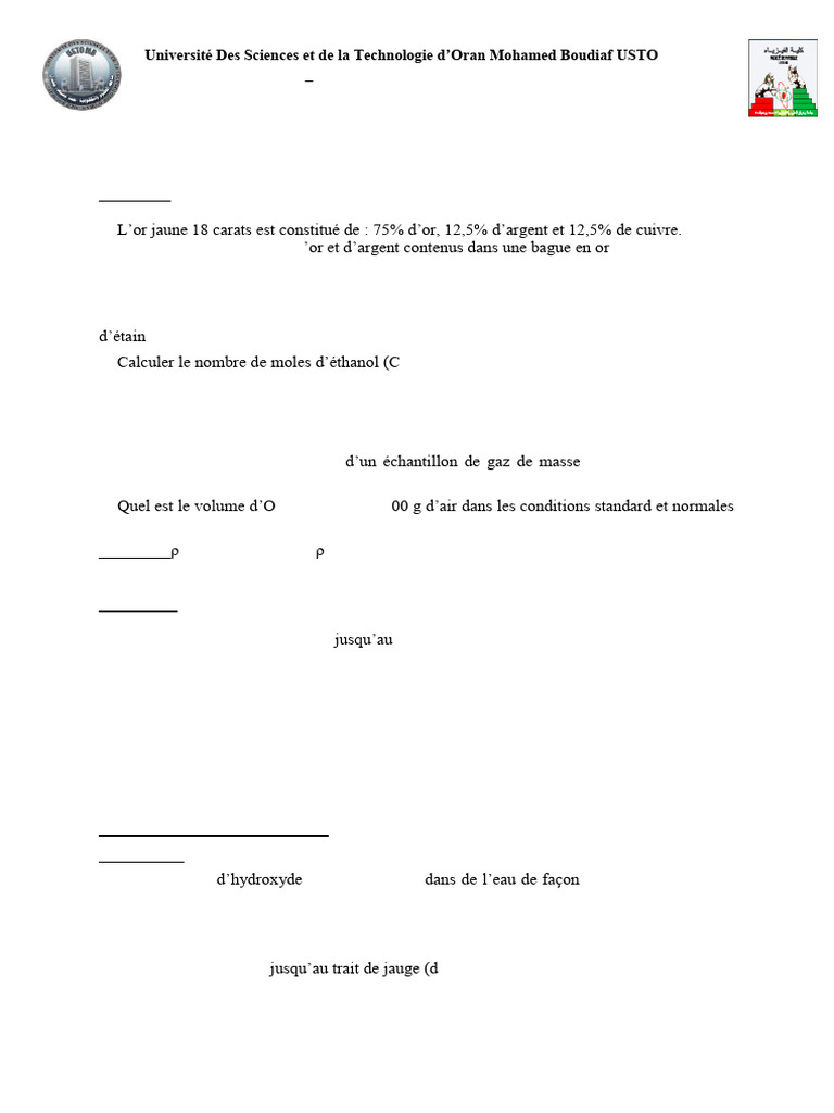 Fiche TD 1 Structure de la matière 2020-2021docx | PDF | Concentration ...