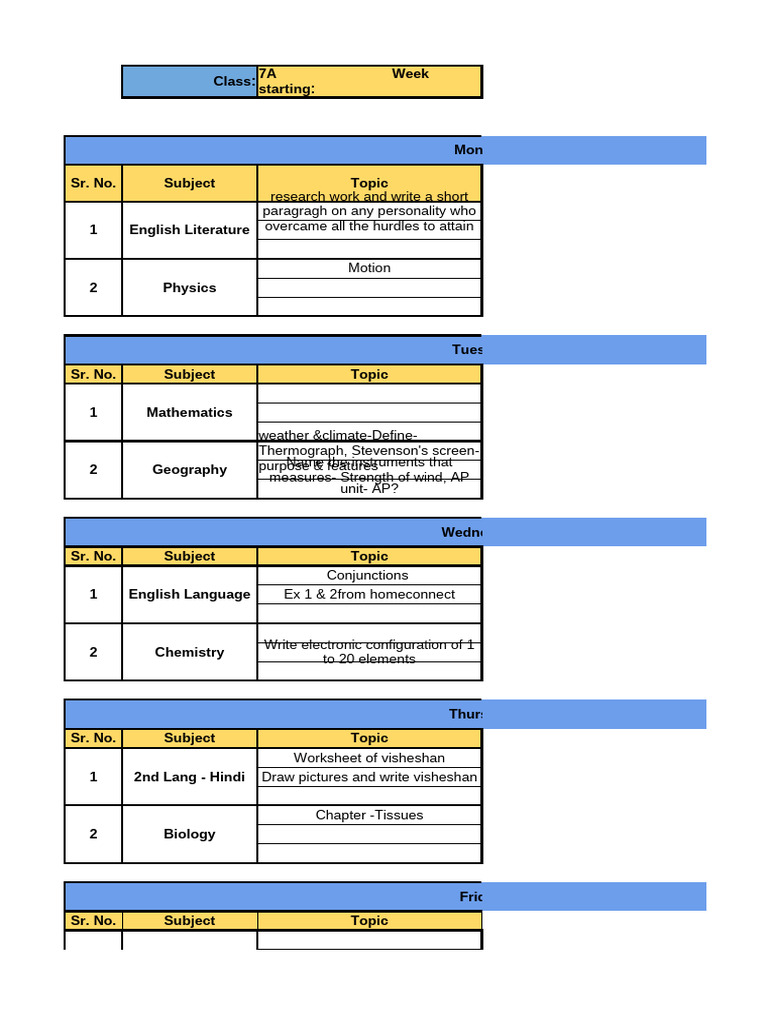 Grade 7 Homework - Week 22nd June Till 27th June | PDF