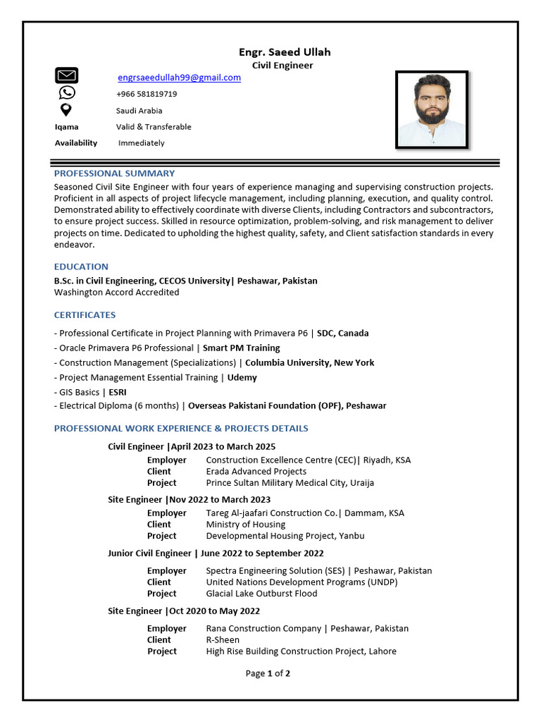 Saeed Ullah Civil Engineer | PDF | Business