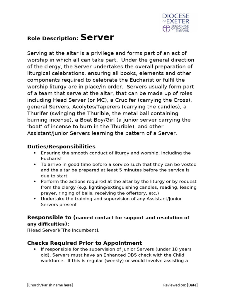 Role Description Server | PDF | Eucharist | Christian Worship And Liturgy