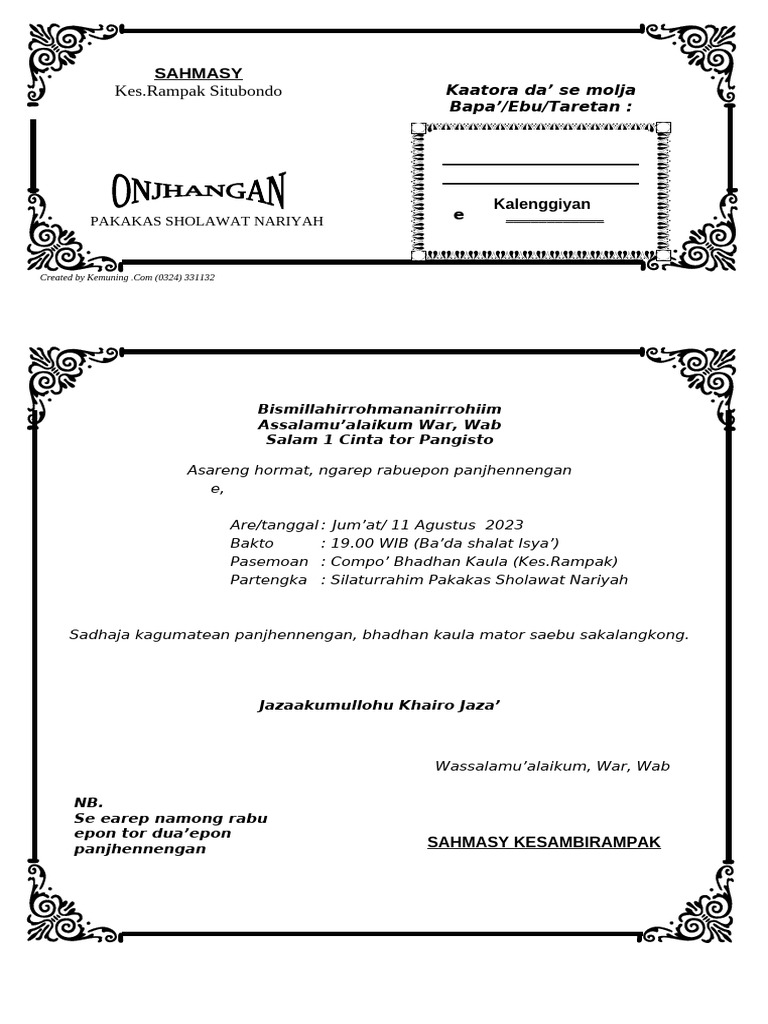 Model Undangan Basa Madura | PDF