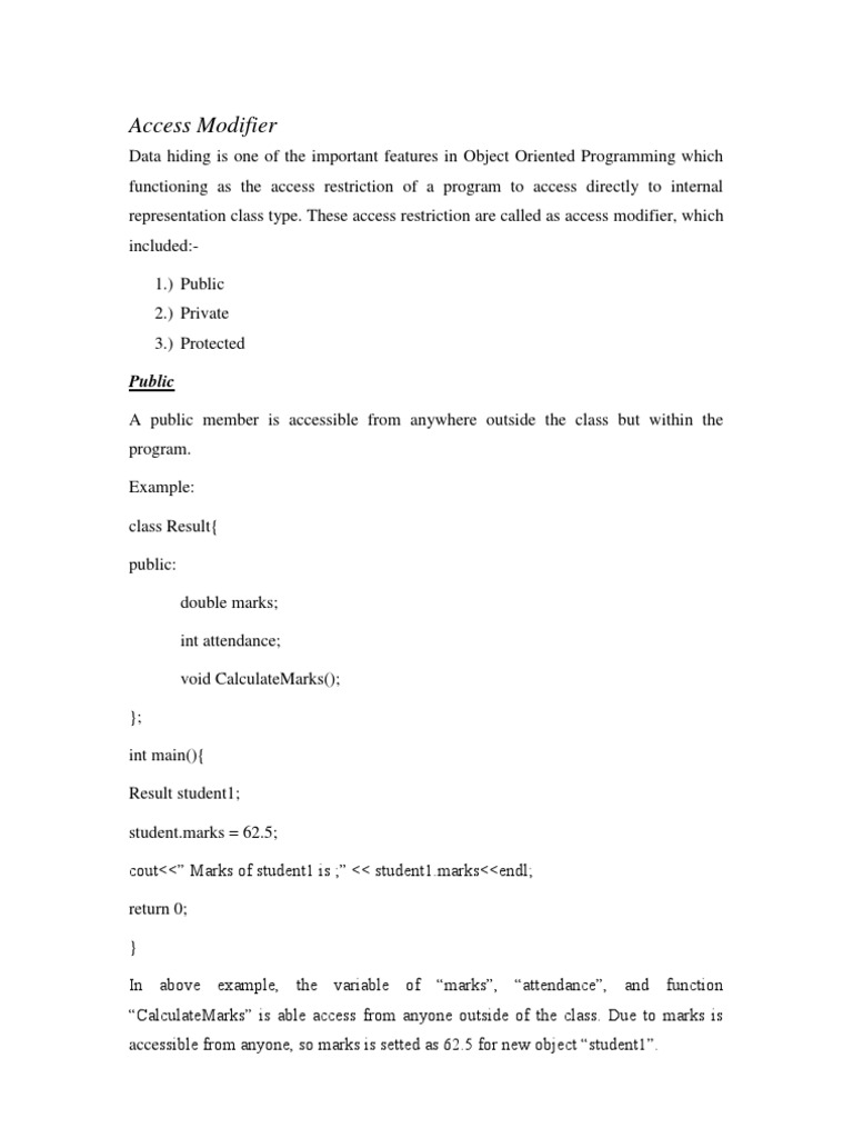 Understanding Access Modifiers in OOP | PDF