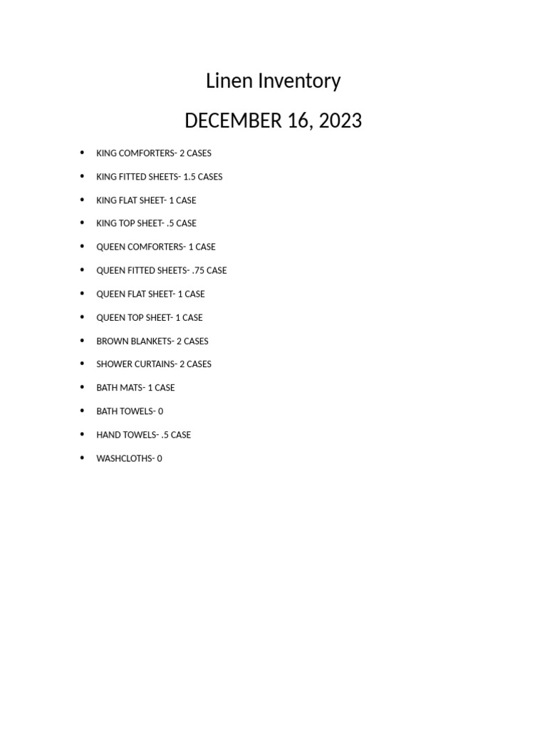 Linen Inventory | PDF