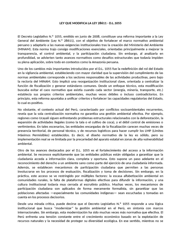 Ley Que Modifica La Ley 28611 | PDF