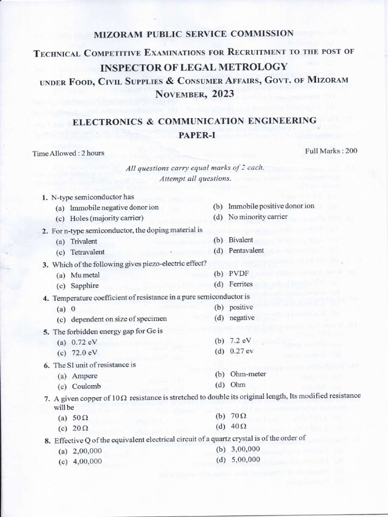 Electronicscommunication Engg Paper I | PDF