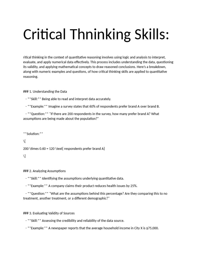 Critical Thinking in Quantitative Reasoning | PDF | Critical Thinking ...