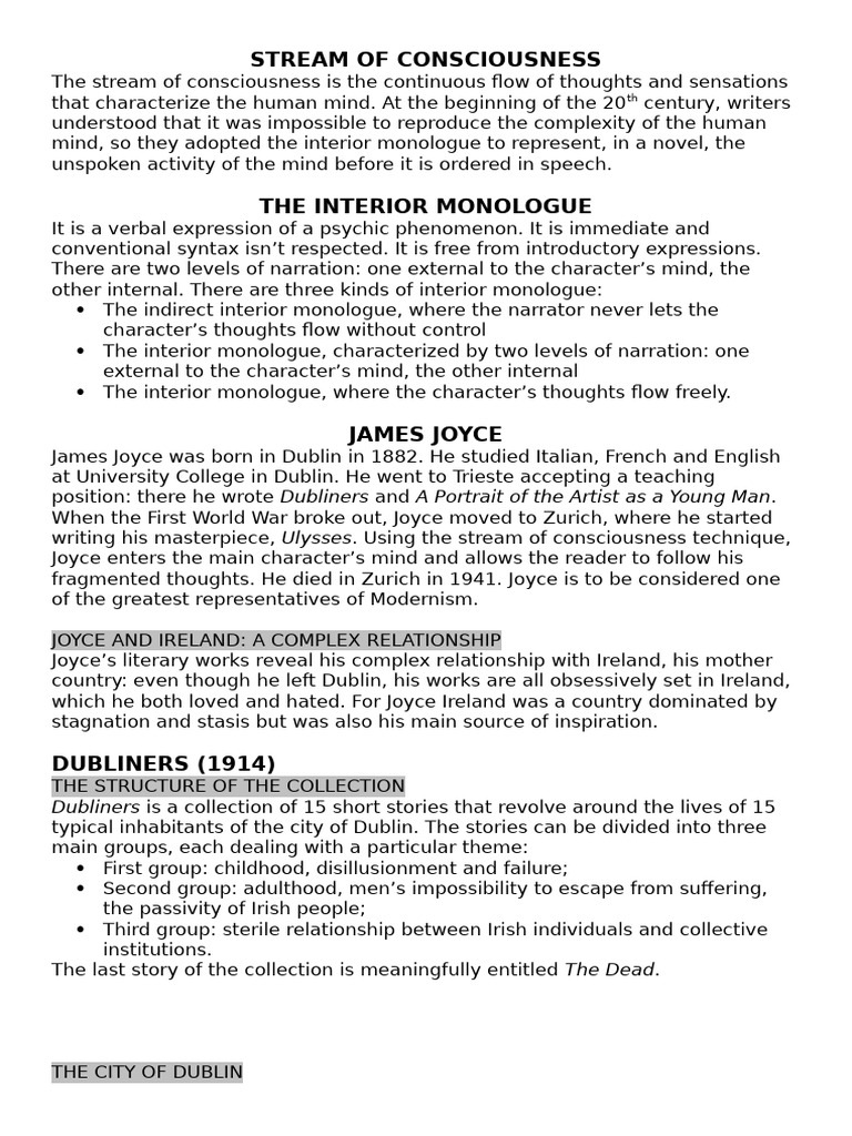 Joyce's Stream of Consciousness in Ulysses | PDF | James Joyce | Dubliners