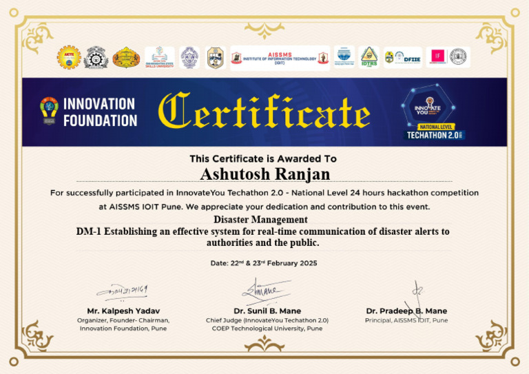 Techathon2.0 Certificate | PDF
