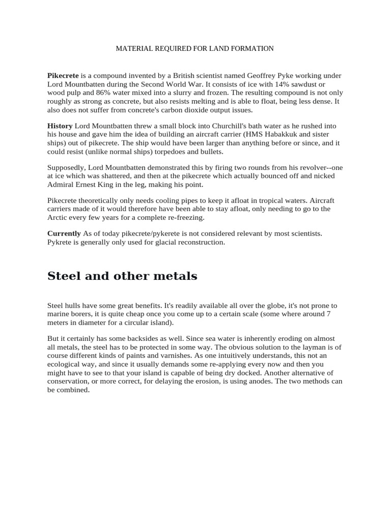 Pikecrete: Innovative Land Formation Material | PDF | Cement | Concrete