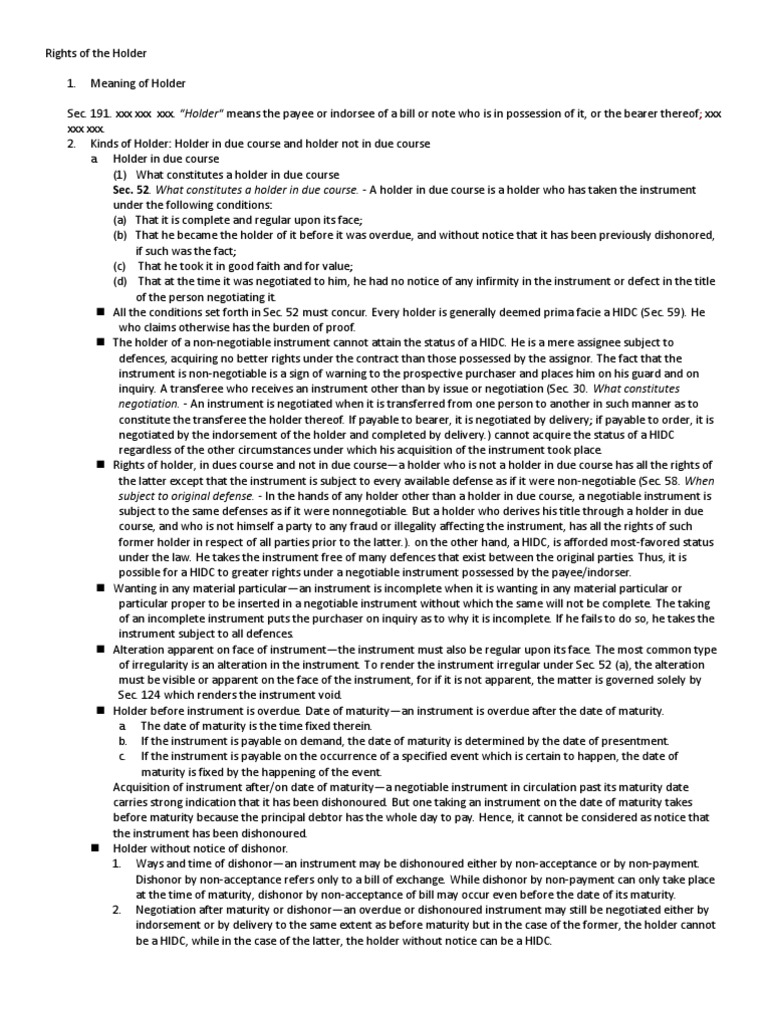 Sec. 52. What Constitutes A Holder in Due Course. A Holder in Due