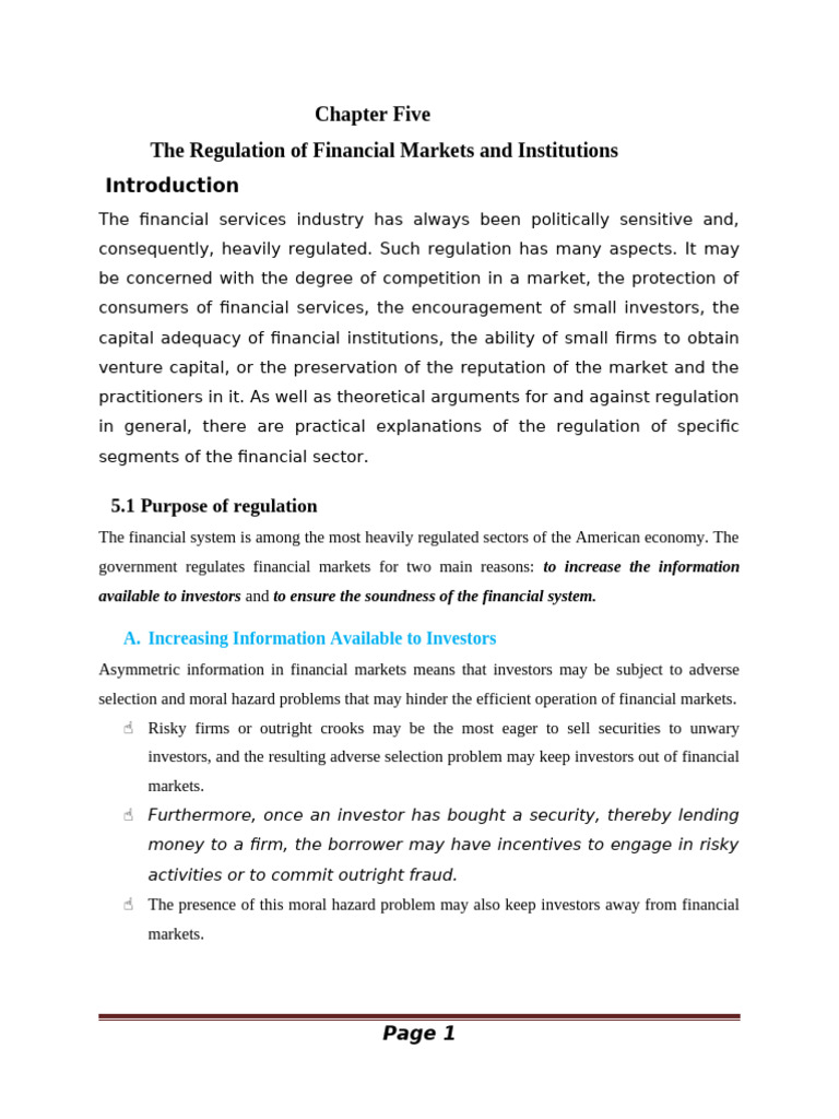 Financial Market Regulation Overview | PDF | Market (Economics) | Moral ...