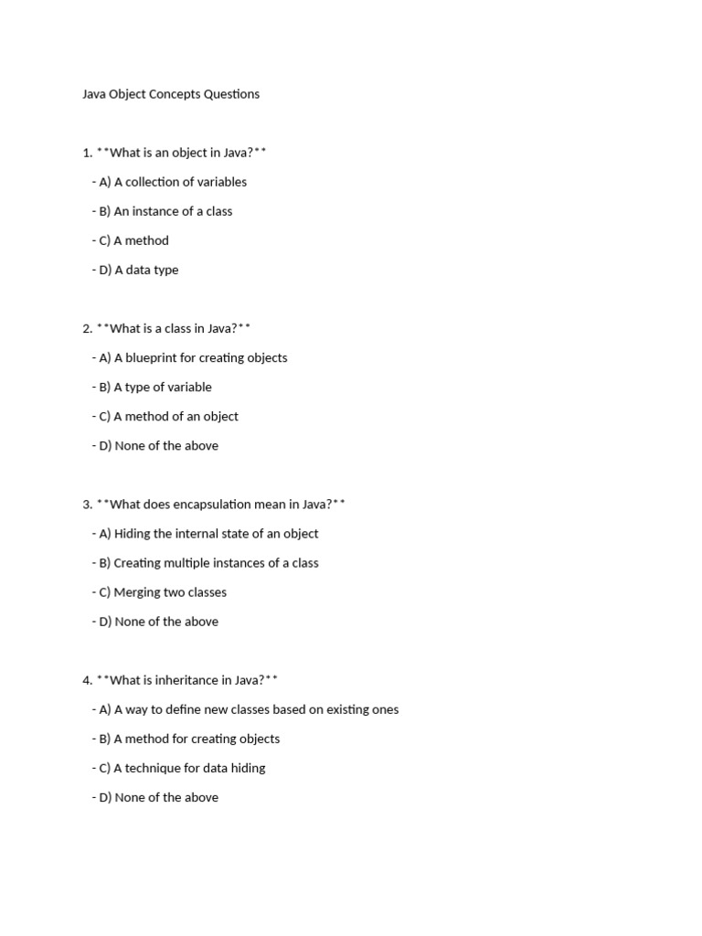 Java Object-Oriented Concepts Quiz | PDF | Method (Computer Programming ...