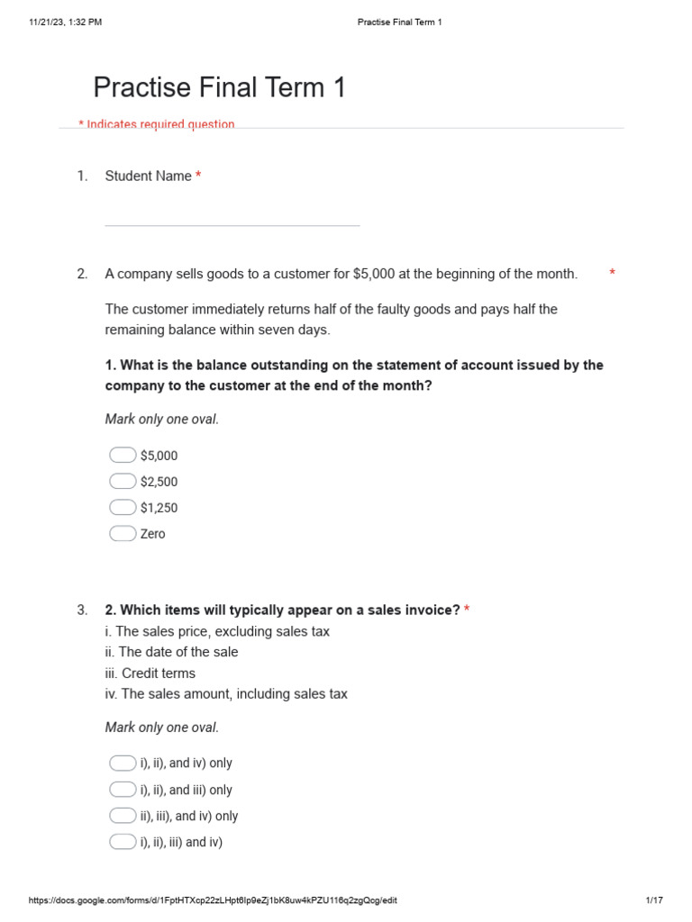Accounting Practice Final Exam Questions | PDF | Accounts Payable | Payroll
