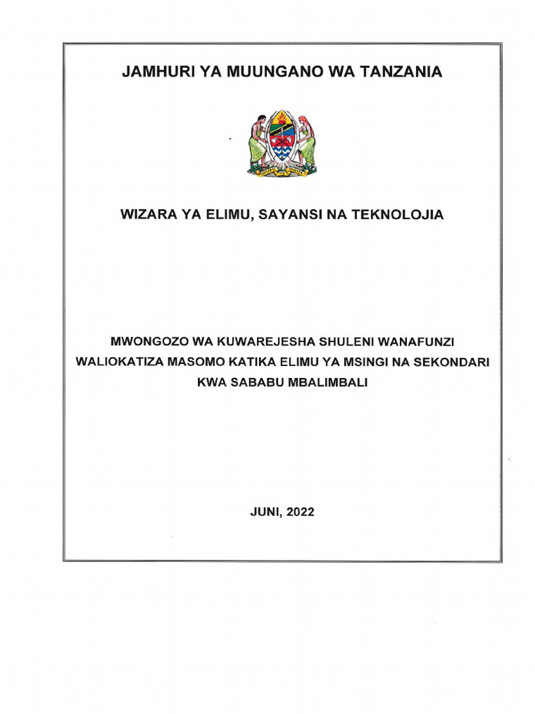 Mwongozo Wa Kuwarejesha Shuleni Wanafunzi Waliokatiza Masomo | PDF