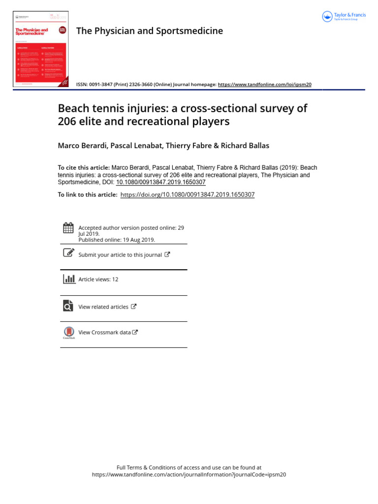 Beach Tennis Injuries A Cross-Sectional Survey of | PDF | Human ...