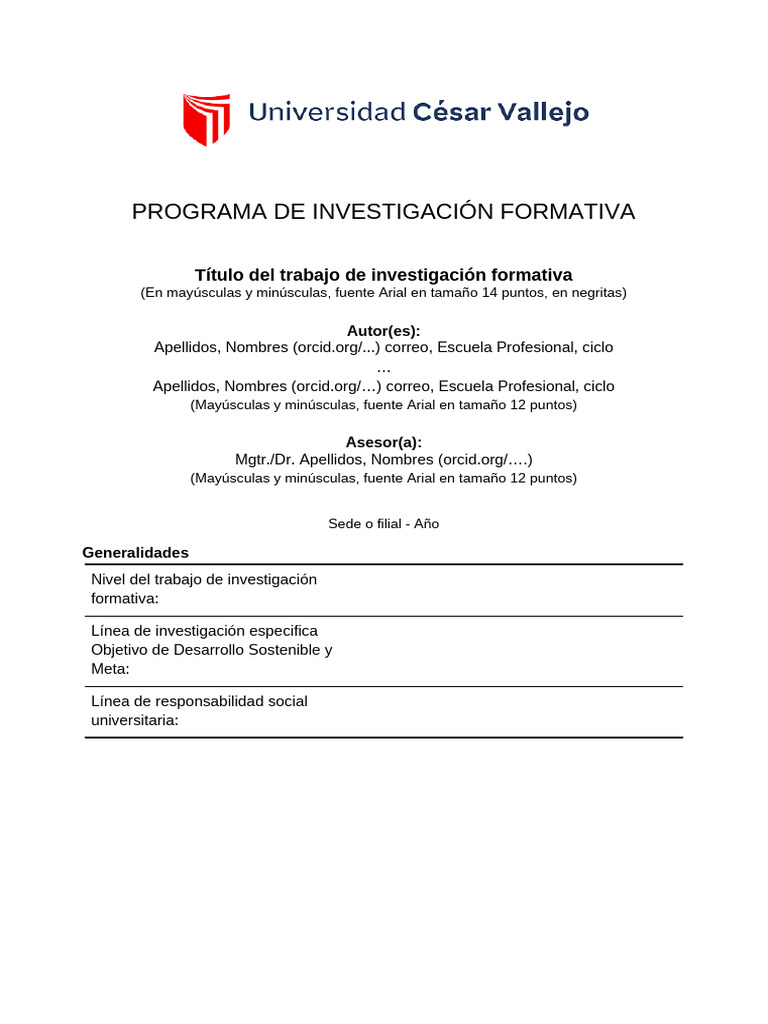 Esquema TIF UCV para Investigación Formativa | PDF