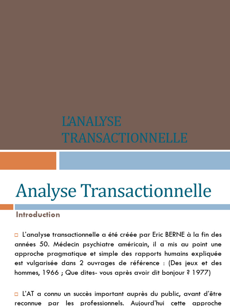 Introduction à l'Analyse Transactionnelle | PDF | Psychologie ...