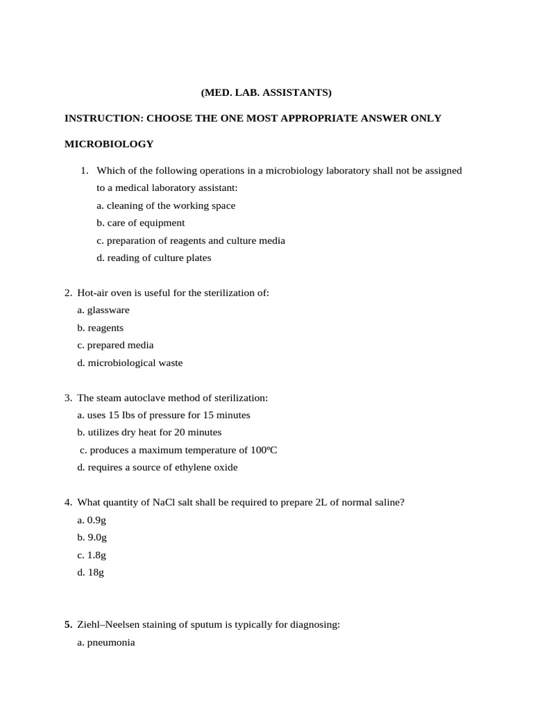 Microbiology Lab Assistant Exam Guide | PDF | Kidney | Blood Plasma