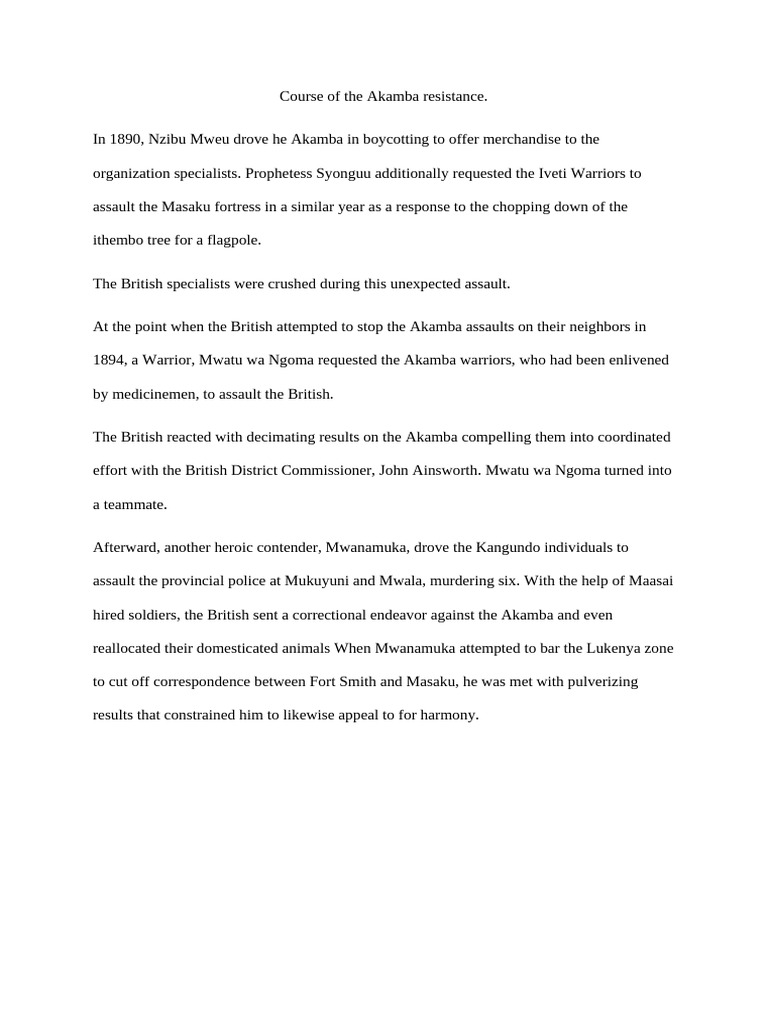 Mwatu wa Ngoma and Akamba Resistance | PDF