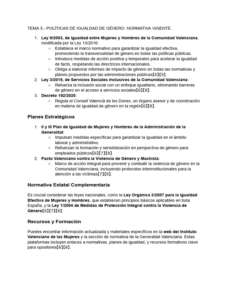 Normativa de Igualdad de Género en Valencia | PDF | Igualdad de género ...