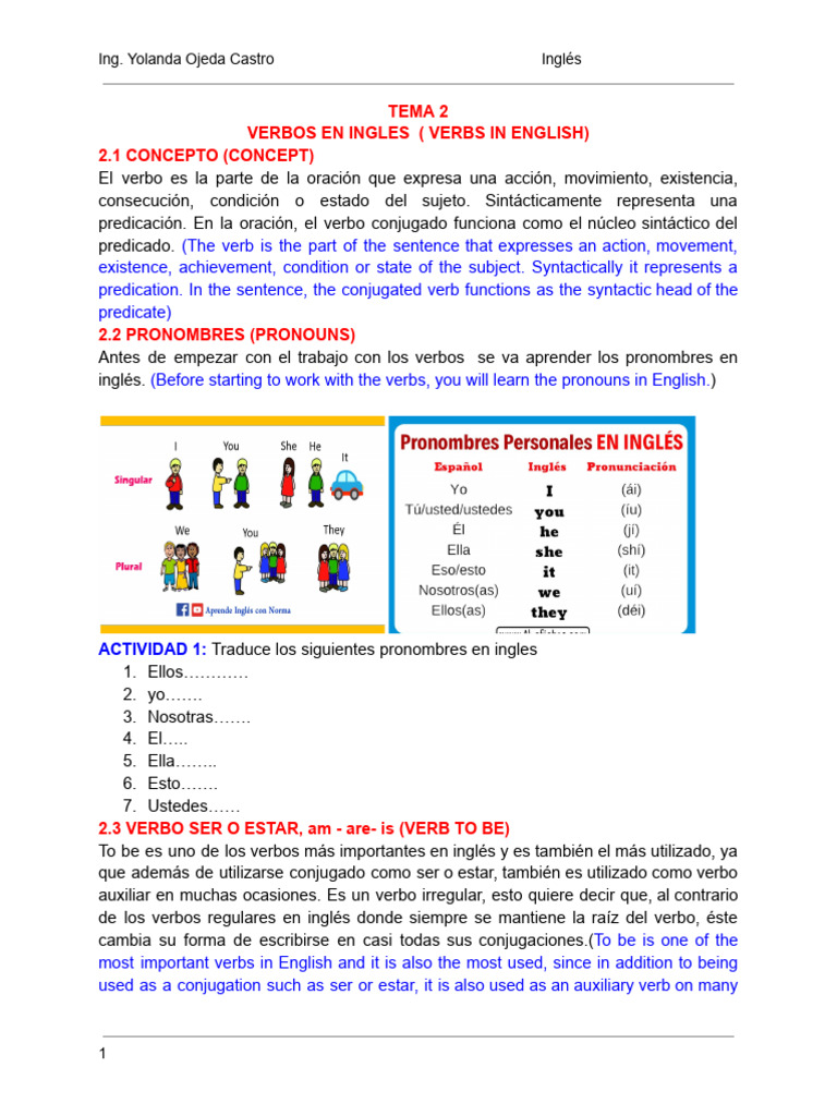Tema 2 - Verbos en Ingles | PDF | Verbo | Relaciones sintácticas