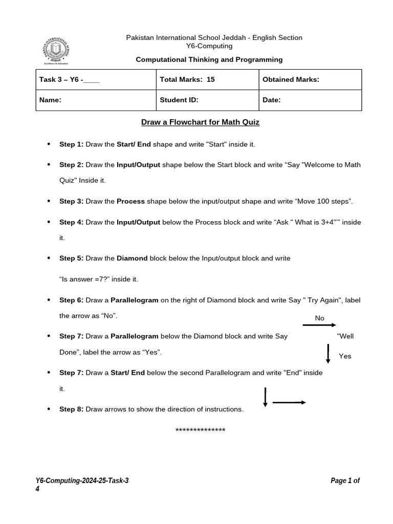 Y6 Computing Flowchart Task Guide | PDF | Software Engineering ...