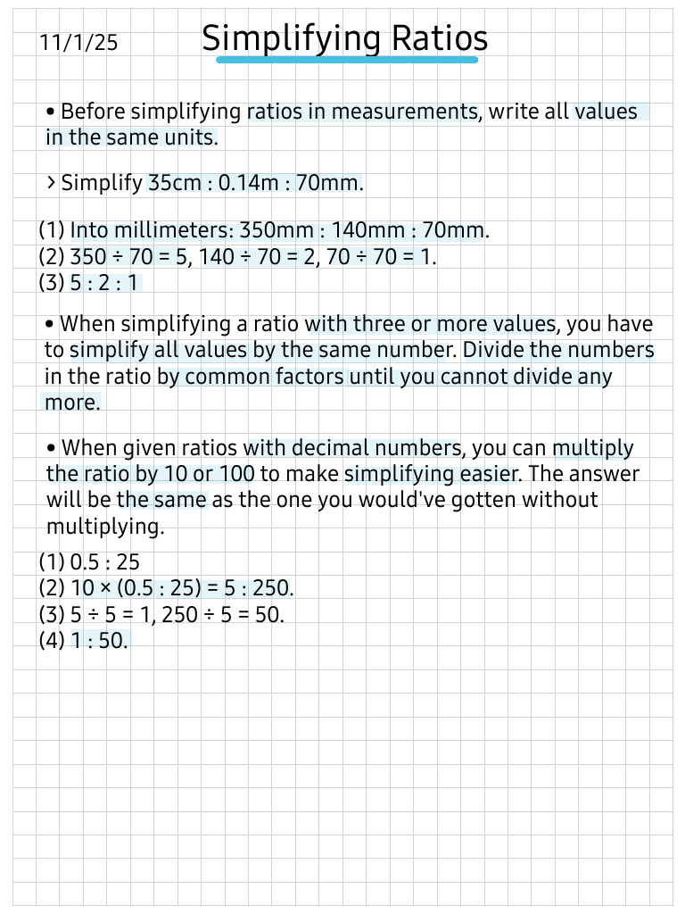 Simplifying Ratios in Different Units | PDF