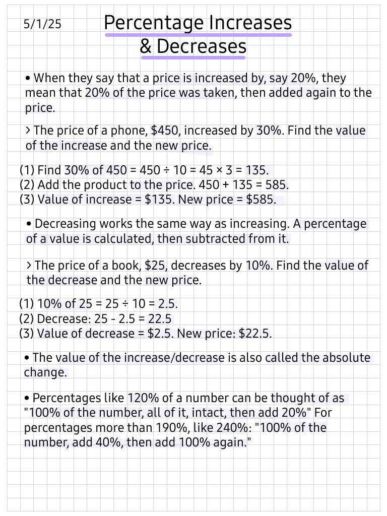 Percentage Increases & Decreases | PDF