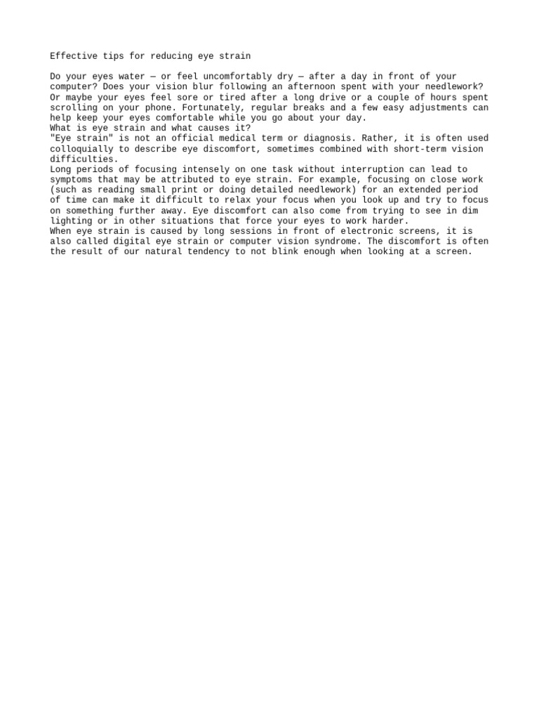 Picture of Effective tips for reducing eye strain | PDF