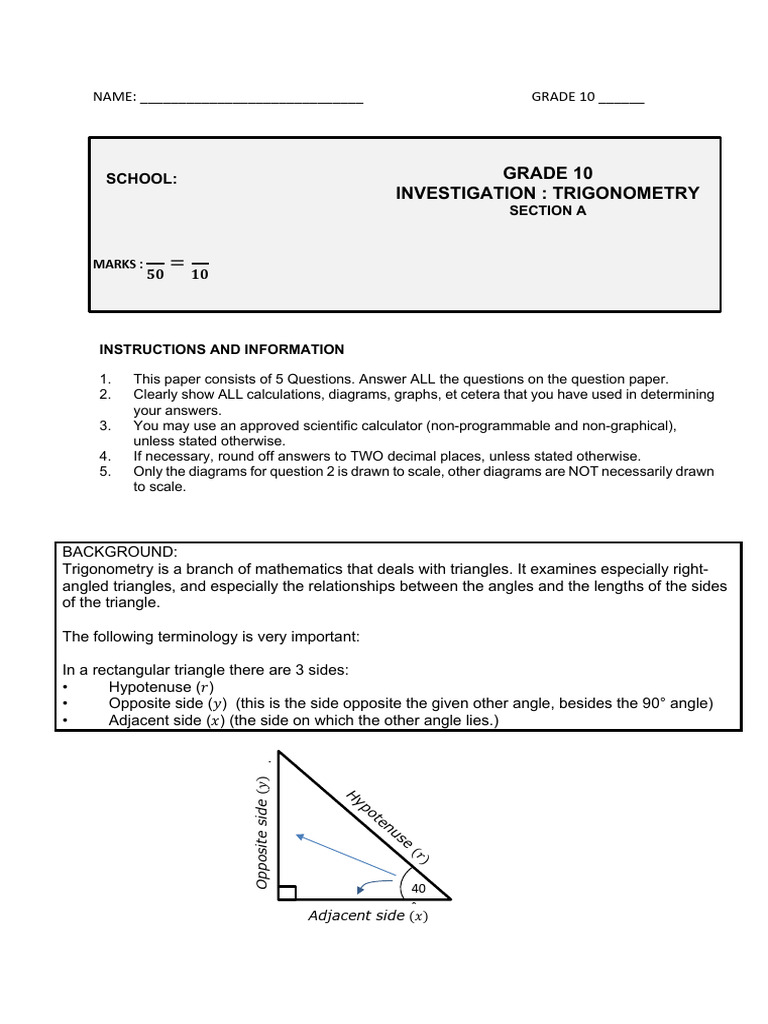 Grade 10 Trigonometry Investigation | PDF | Euclidean Plane Geometry ...