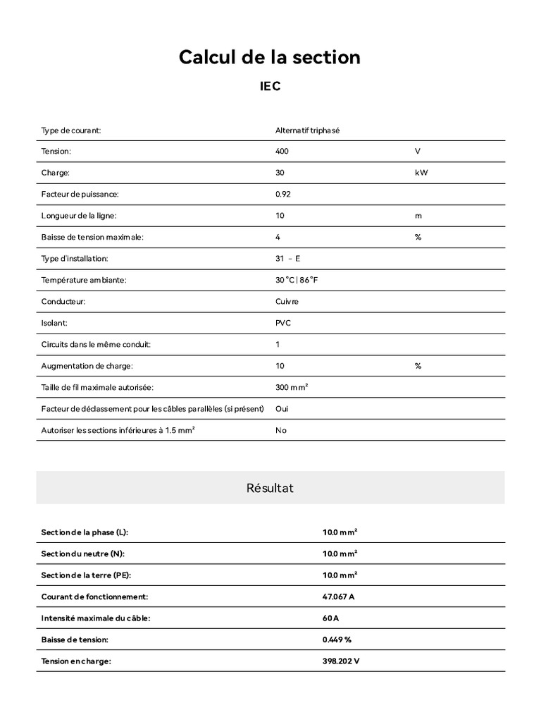 Calcul Section Câble Triphasé 400v