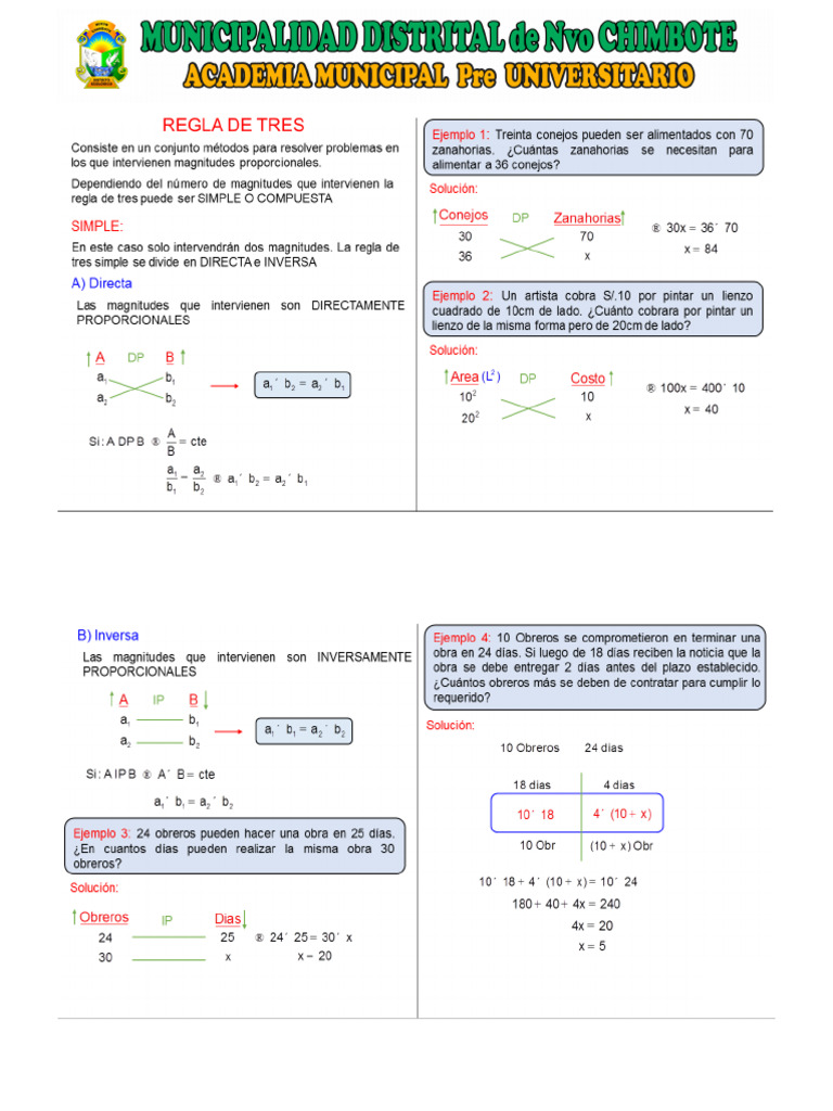 REGLA DE TRES SIMPLE Y COMPUESTA Teoria | PDF