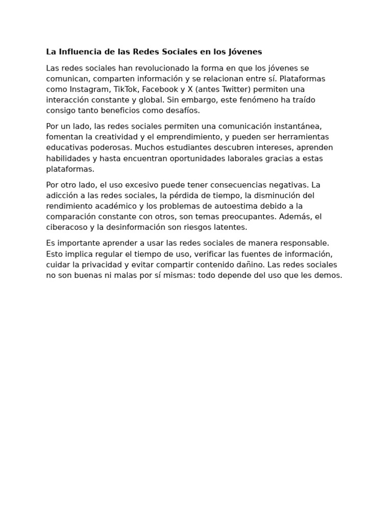 La Influencia de Las Redes Sociales en Los Jóvenes | PDF