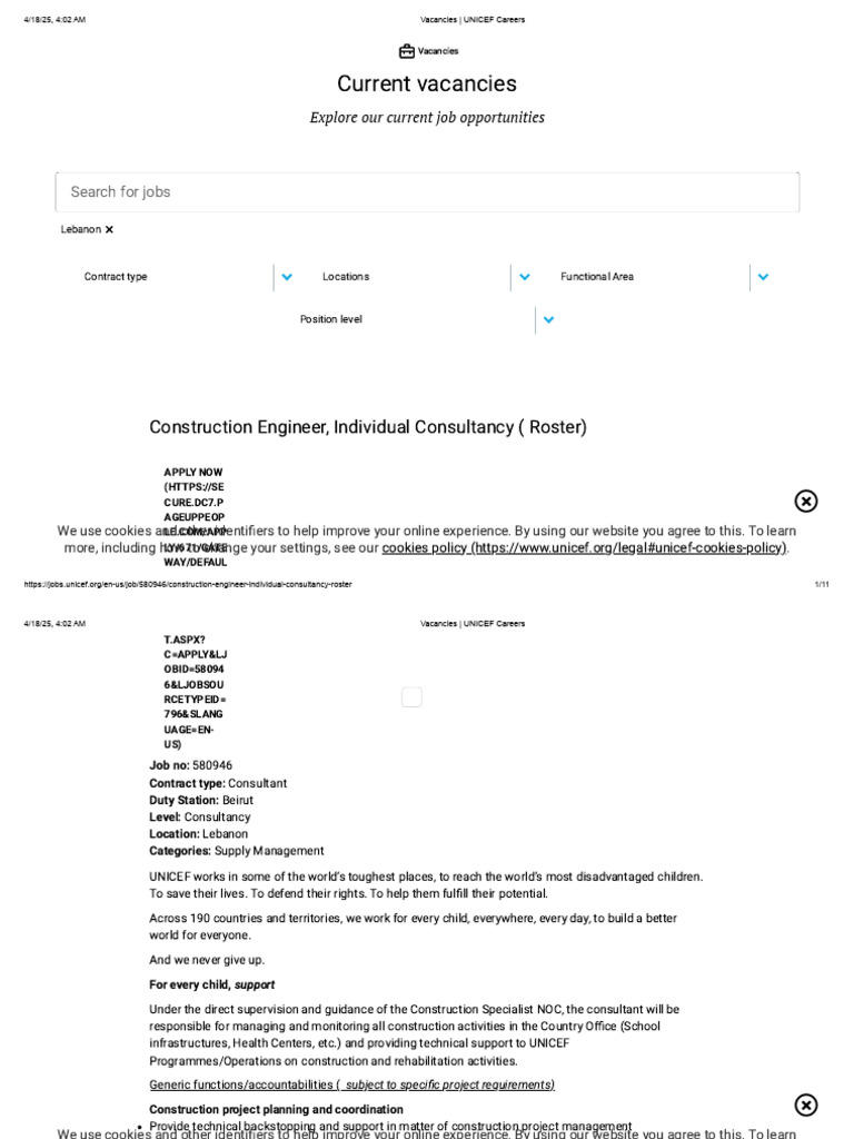 Construction Engineer, Individual Consultancy (Roster) - UNICEF | PDF ...