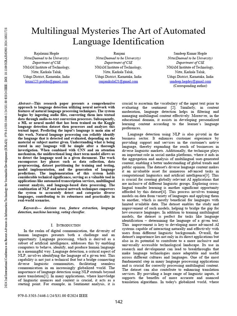 Automated Language Detection Using NLP | PDF | Artificial Intelligence ...
