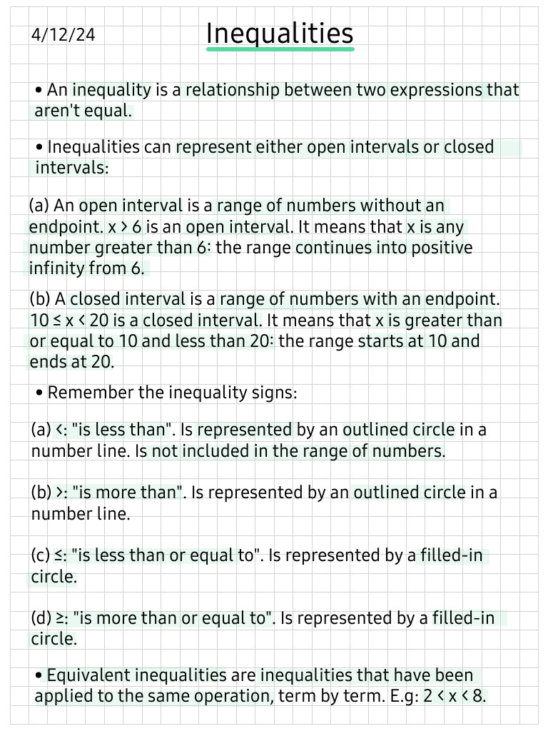 Open vs Closed Circles in Inequalities | PDF