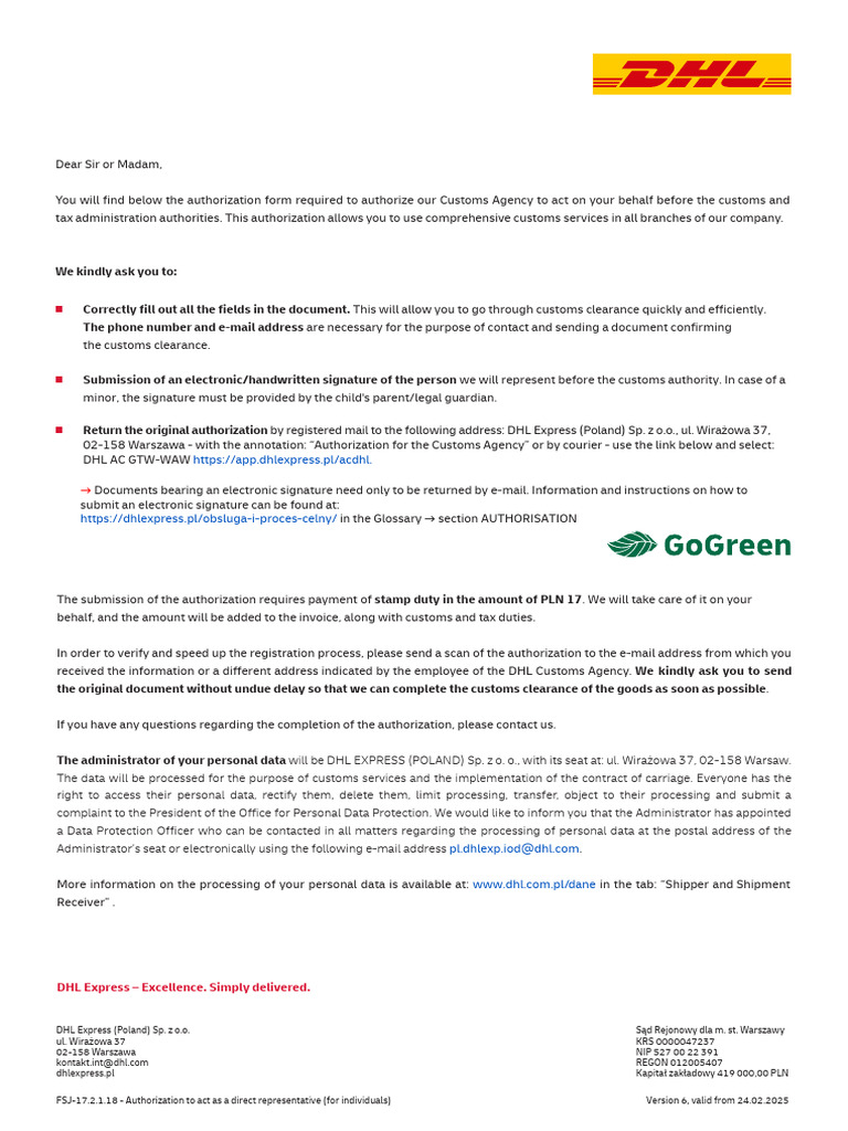 DHL Customs Authorization Form Guide | PDF | Customs | Taxes