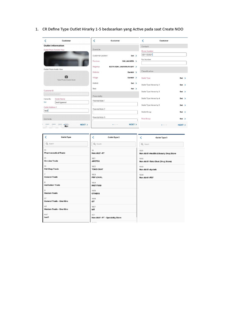 CR Define Type Outlet Hirarky 1 Sampai 5 Pada Saat Create NOO | PDF