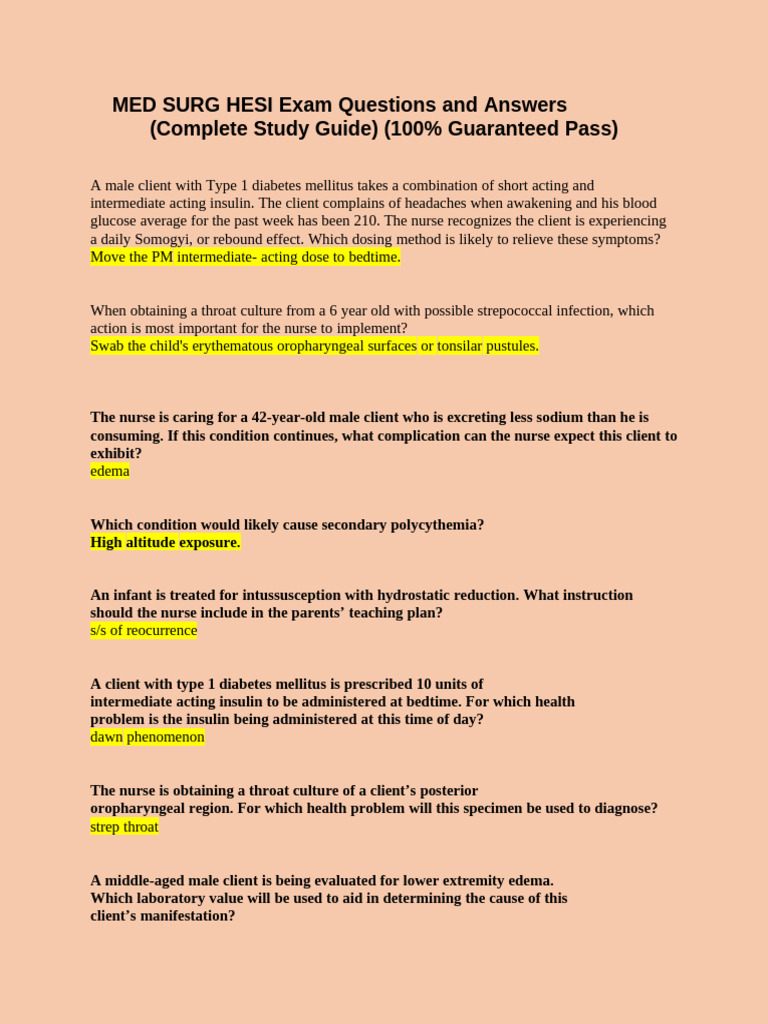 MED SURG HESI BSN 266 Exam Questions and Answers Complete Study